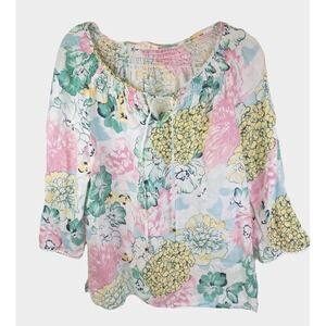 Charter Club 100% Linen Luxury Tunic Women's L Floral 3/4 Sleeves Casual
